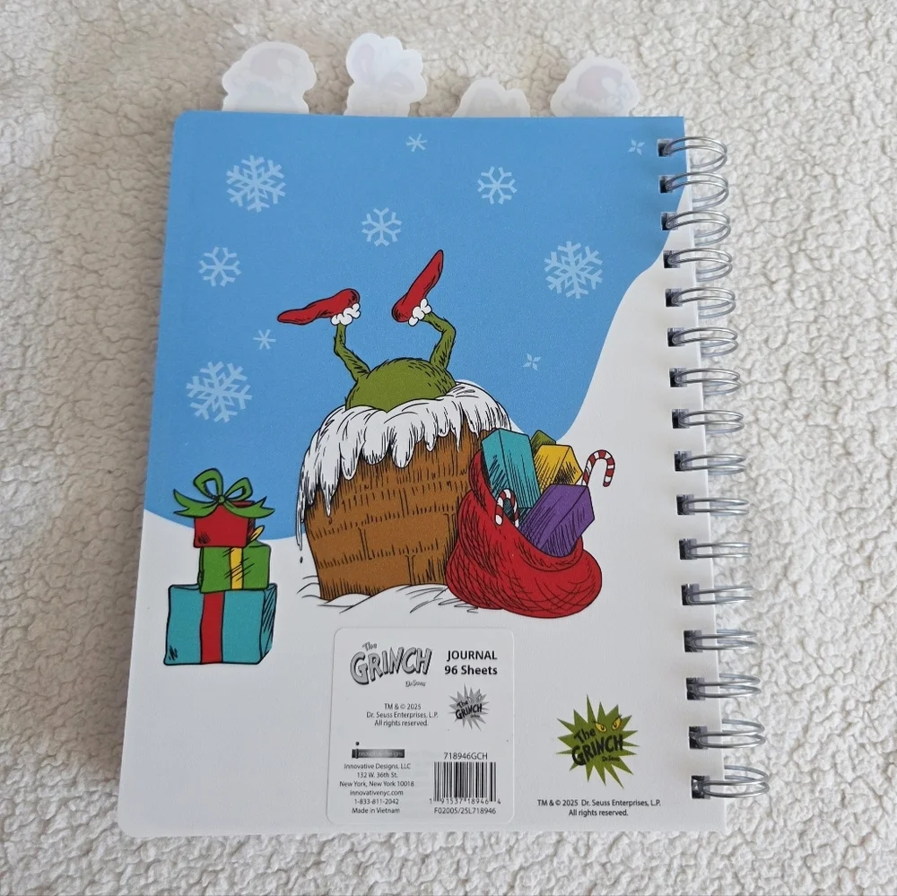 New Dr. Seuss' The Grinch Christmas Journal, Tabs Includes Plastic Cover age 6+